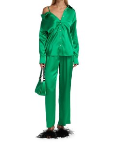 Alexanderwang.T Off-the-Shoulder Silk Charmeuse Shirt