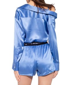 Alexanderwang.T Off-the-Shoulder Silk Charmeuse Shirt