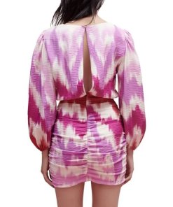 Maje Ritie Tie-Dye Long-Sleeve Blouson Mini Dress