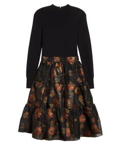 Ted Baker Audria Mixed Media Long-Sleeve Tiered Dress