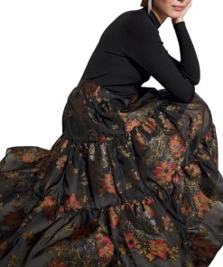 Ted Baker Audria Mixed Media Long-Sleeve Tiered Dress