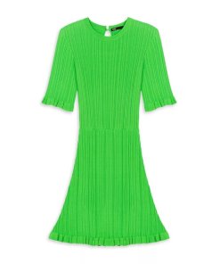 Maje Rochasse Ruffle-Trim Ribbed Knit Mini Dress