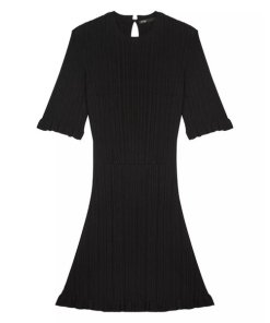 Maje Rochasse Ruffle-Trim Ribbed Knit Mini Dress