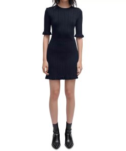 Maje Rochasse Ruffle-Trim Ribbed Knit Mini Dress