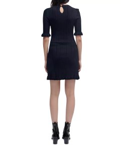 Maje Rochasse Ruffle-Trim Ribbed Knit Mini Dress