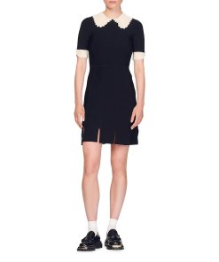 Sandro Caline Contrast Trim Knit Mini Dress