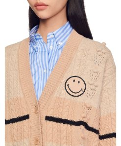 Sandro Simon Smiley-Face Oversize Wool Cardigan