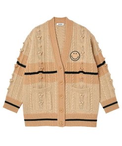 Sandro Simon Smiley-Face Oversize Wool Cardigan