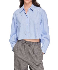 Sandro Holi Rhinestone-Studded Striped Cotton Shirt