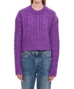 AMI Paris Cable-Knit Cropped Wool Sweater