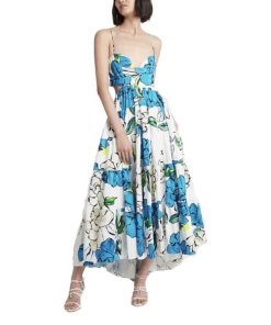 Aje Botanical Print Cut-Out Tiered Midi Dress