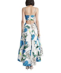 Aje Botanical Print Cut-Out Tiered Midi Dress