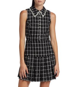 Alice + Olivia Ellis Pearl-Embellished Tweed Mini Dress