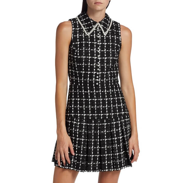 Alice + Olivia Ellis Pearl-Embellished Tweed Mini Dress