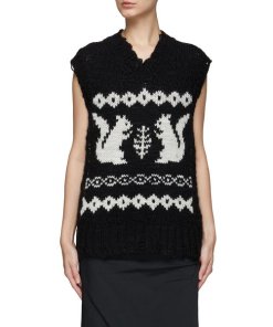 Acne Studios Squirrel Intarsia Distressed Wool V-Neck Vest