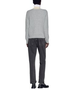 Sandro Nea Collared V-neck Cable-Knit Sweater