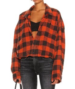 R13 Plaid Gathered Hem Work Cotton Flannel Shirt