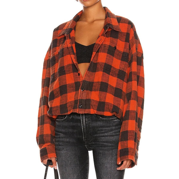 R13 Plaid Gathered Hem Work Cotton Flannel Shirt – evaChic R13 Plaid Gathered Hem Work Cotton Flannel Shirt – evaChic