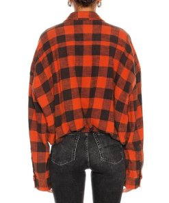 R13 Plaid Gathered Hem Work Cotton Flannel Shirt