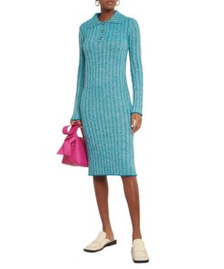 Acne Studios Karly Ribbed Knit Midi Polo Dress