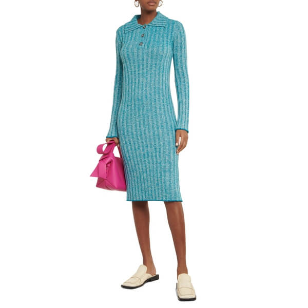 Acne Studios Karly Ribbed Knit Midi Polo Dress  evaChic