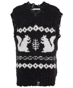 Acne Studios Squirrel Intarsia Distressed Wool V-Neck Vest