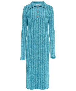 Acne Studios Karly Ribbed Knit Midi Polo Dress