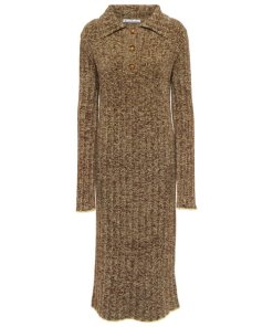 Acne Studios Karly Ribbed Knit Midi Polo Dress