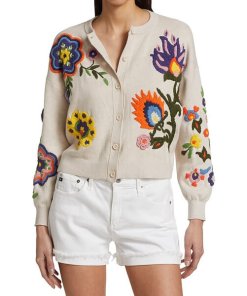 Alice + Olivia Lelia Embroidered Floral Cotton-Blend Cardigan