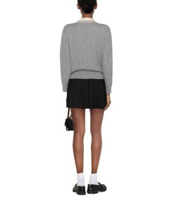 Sandro Nea Collared V-neck Cable-Knit Sweater