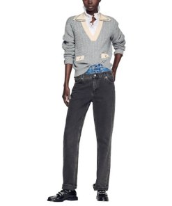 Sandro Nea Collared V-neck Cable-Knit Sweater