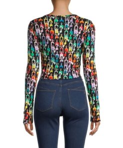 Alice + Olivia Delaina Stace Face Long-Sleeve Cropped Top