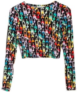 Alice + Olivia Delaina Stace Face Long-Sleeve Cropped Top
