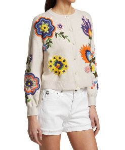 Alice + Olivia Lelia Embroidered Floral Cotton-Blend Cardigan