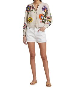 Alice + Olivia Lelia Embroidered Floral Cotton-Blend Cardigan
