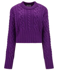 AMI Paris Cable-Knit Cropped Wool Sweater