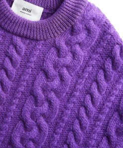 AMI Paris Cable-Knit Cropped Wool Sweater