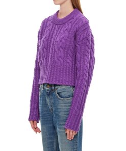 AMI Paris Cable-Knit Cropped Wool Sweater