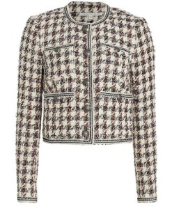 Veronica Beard Cirtane Single-Breasted Houndstooth Tweed Jacket