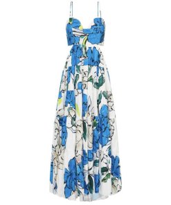 Aje Botanical Print Cut-Out Tiered Midi Dress
