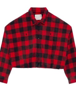 R13 Plaid Gathered Hem Work Cotton Flannel Shirt