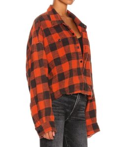 R13 Plaid Gathered Hem Work Cotton Flannel Shirt