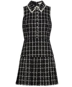 Alice + Olivia Ellis Pearl-Embellished Tweed Mini Dress