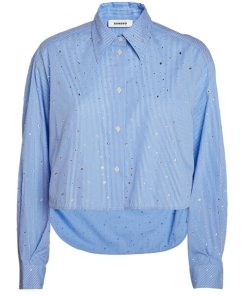 Sandro Holi Rhinestone-Studded Striped Cotton Shirt