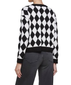 Alice + Olivia Gleeson Applique Checkerboard Crewneck Sweater