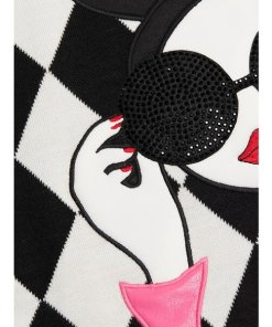 Alice + Olivia Gleeson Applique Checkerboard Crewneck Sweater