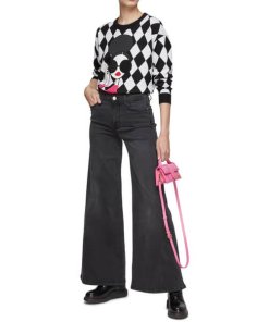Alice + Olivia Gleeson Applique Checkerboard Crewneck Sweater