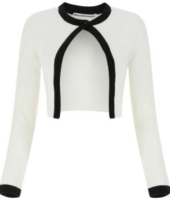 Alexanderwang.T Logo-Trim Chenille Viscose Cropped Cardigan