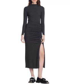 Sandro Fabre Long Gathered Knit Wool-Blend Dress