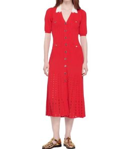 Sandro Pointelle Long Knitted Viscose-Blend Dress